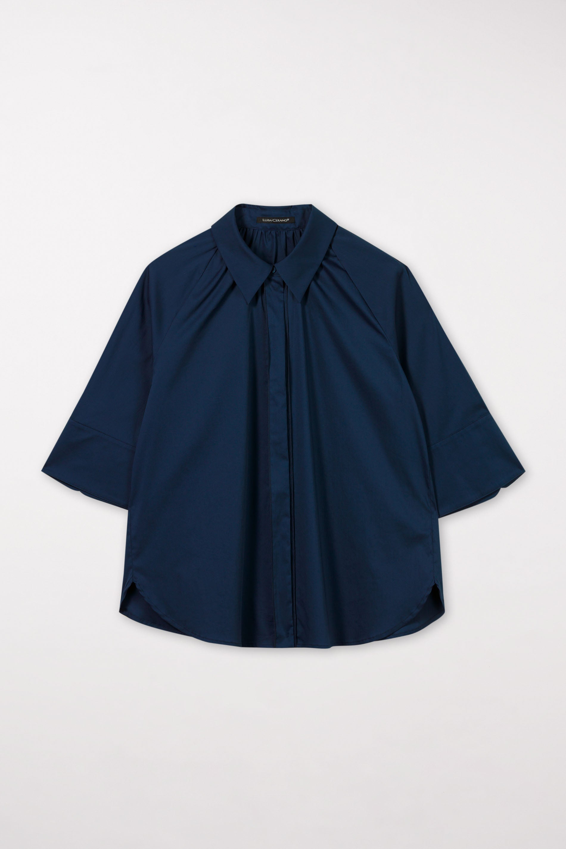 Raglanbluse aus Baumwoll-Mix - petrol blue - Standard | Model Front