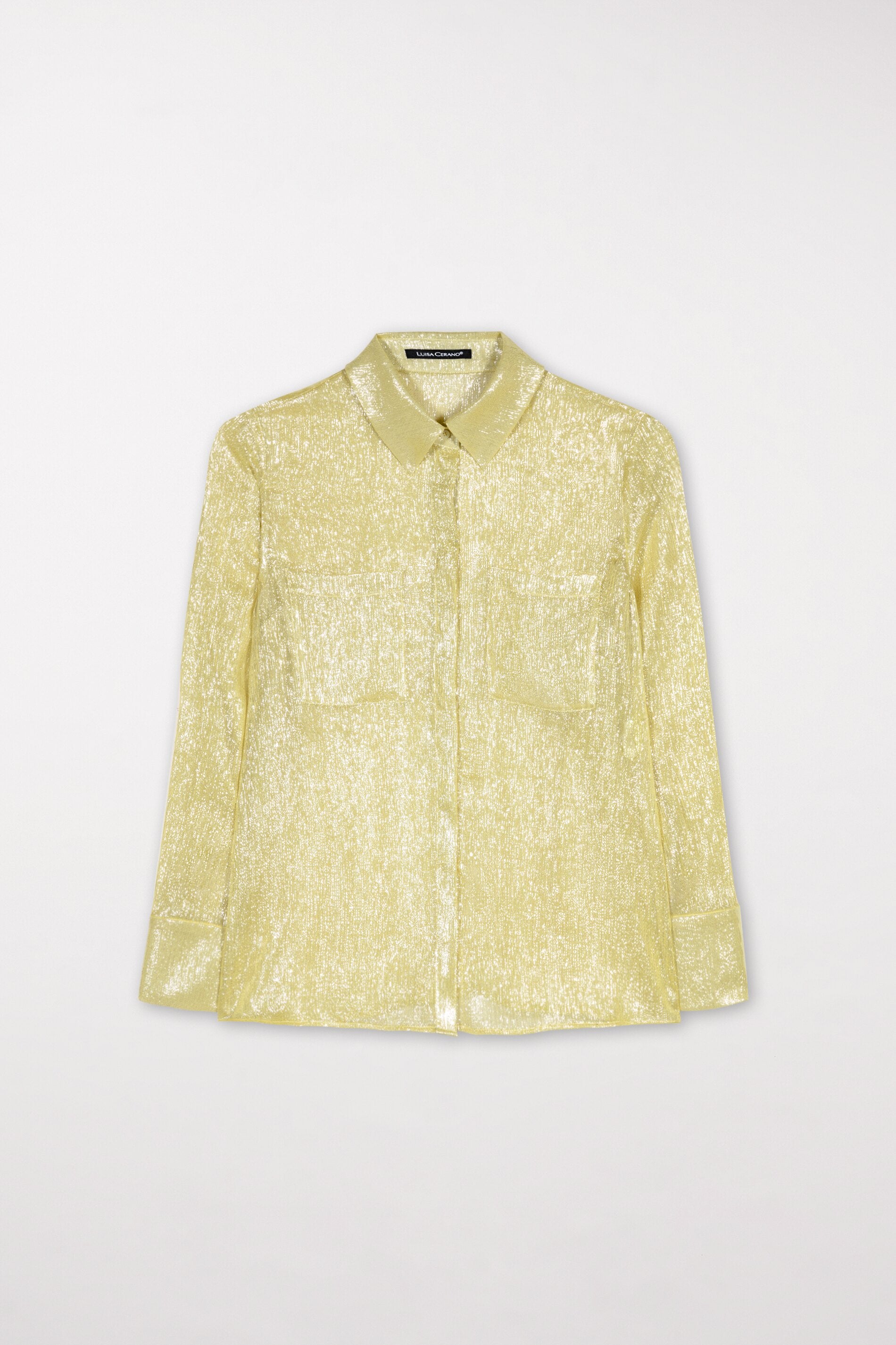 Hemdbluse mit Lamé-Effekt - pale citron - Standard | Model Front