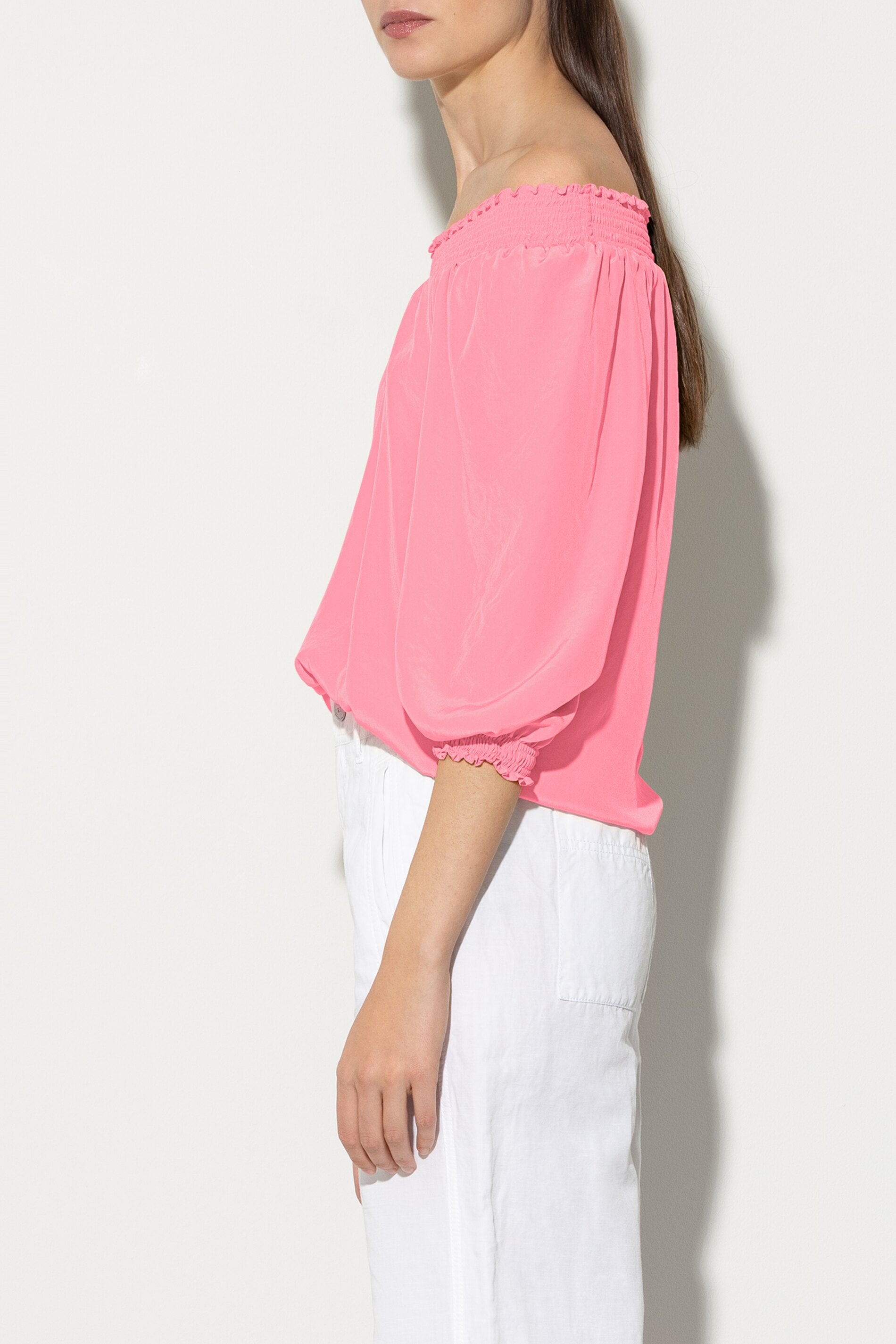 Tunika mit Carmen-Ausschnitt - candy pink - Standard | Model Rück