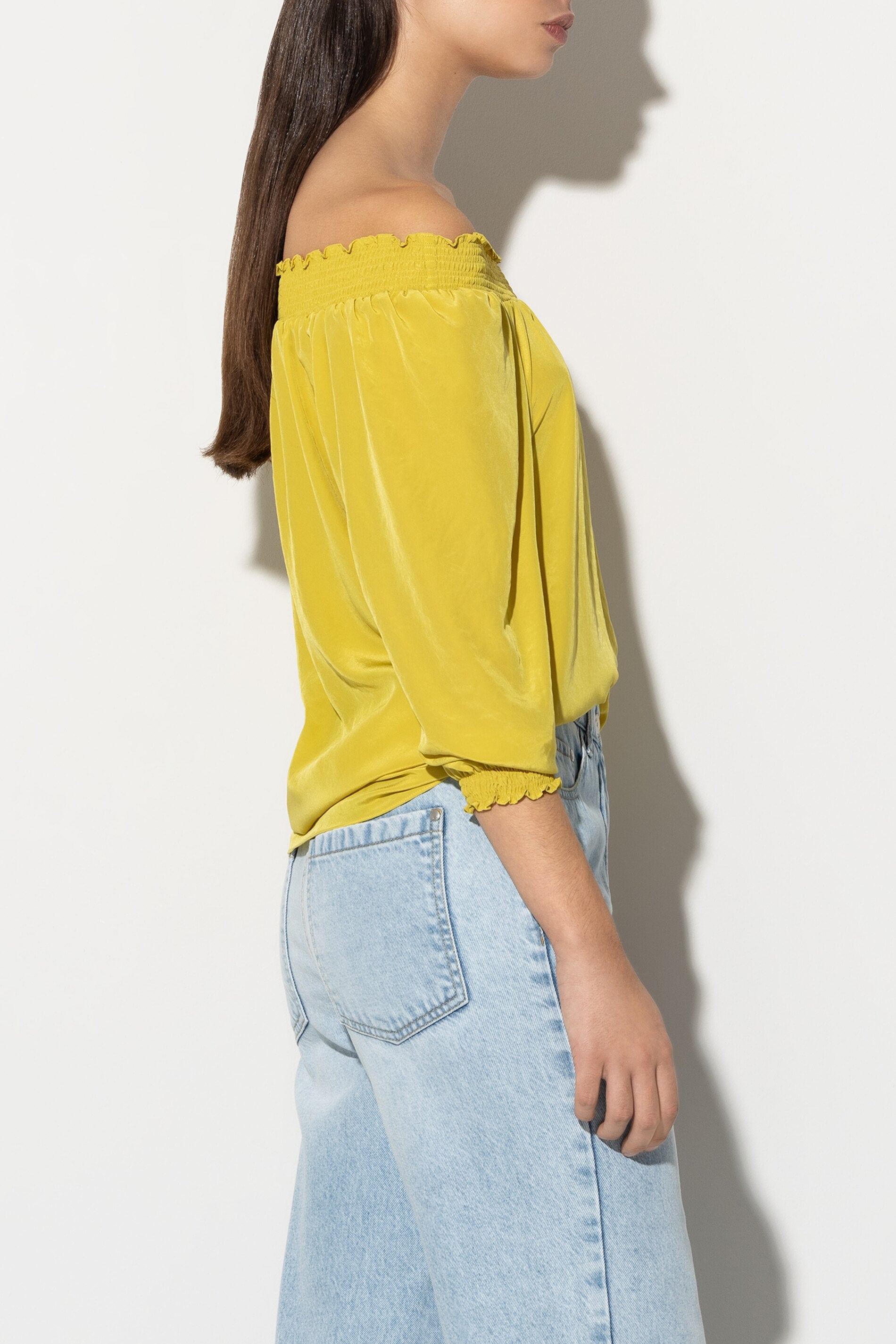 Tunika mit Carmen-Ausschnitt - lemon - Standard | Model Rück