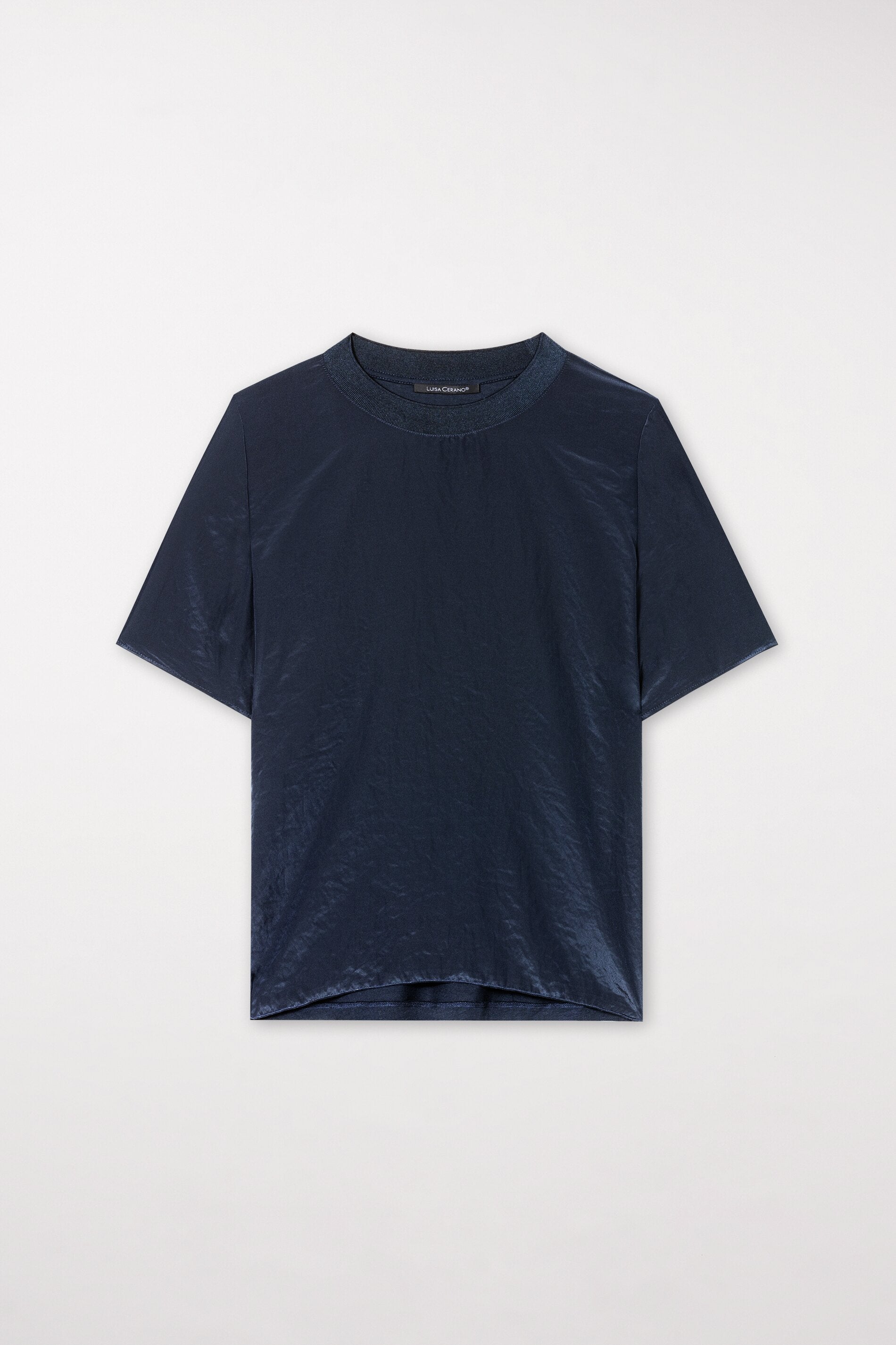 Rundhalsshirt mit Rippdetail - midnight blue - Standard | Model Front