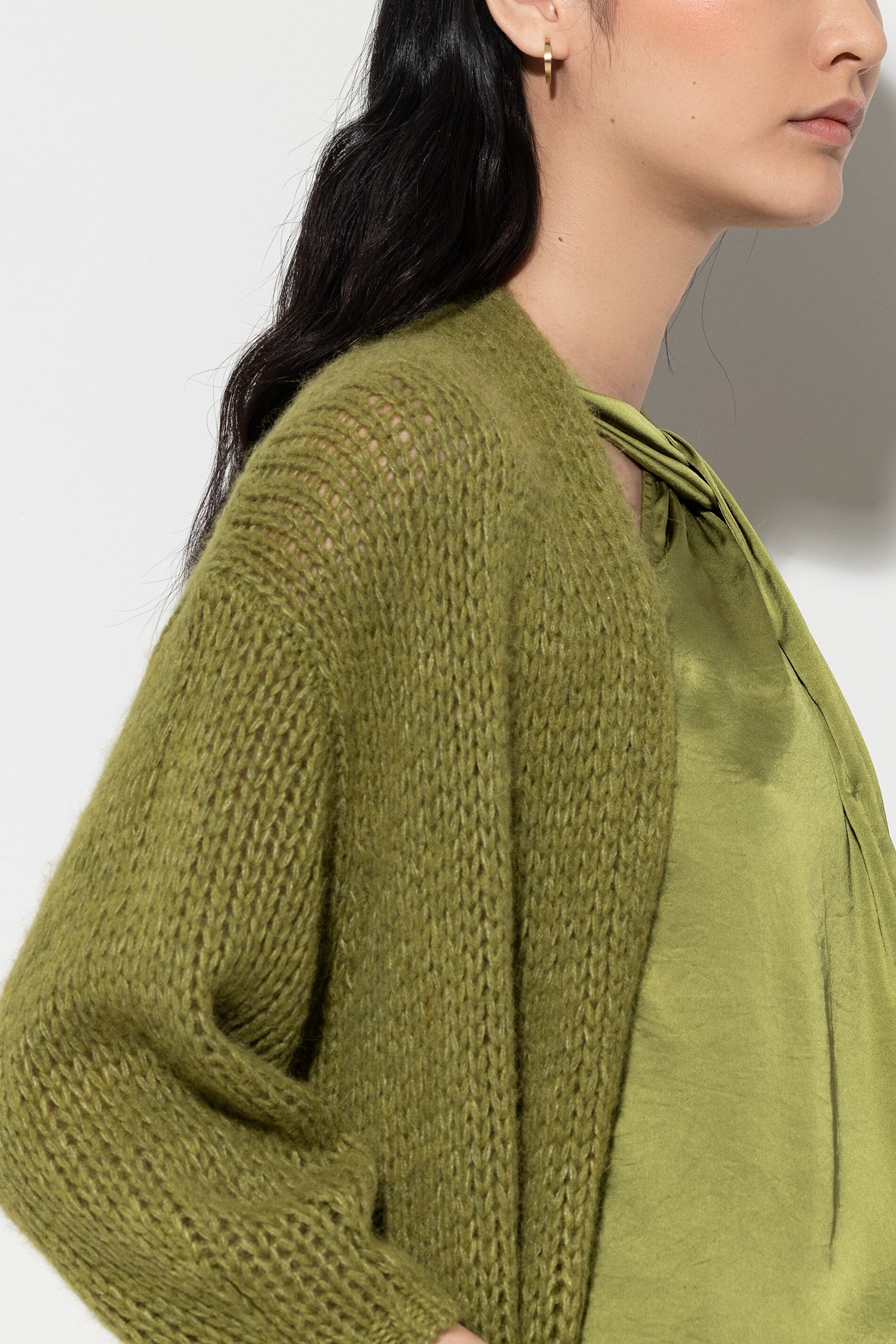 Longcardigan aus Alpaka-Mix - moss green - Standard | Artikel Front