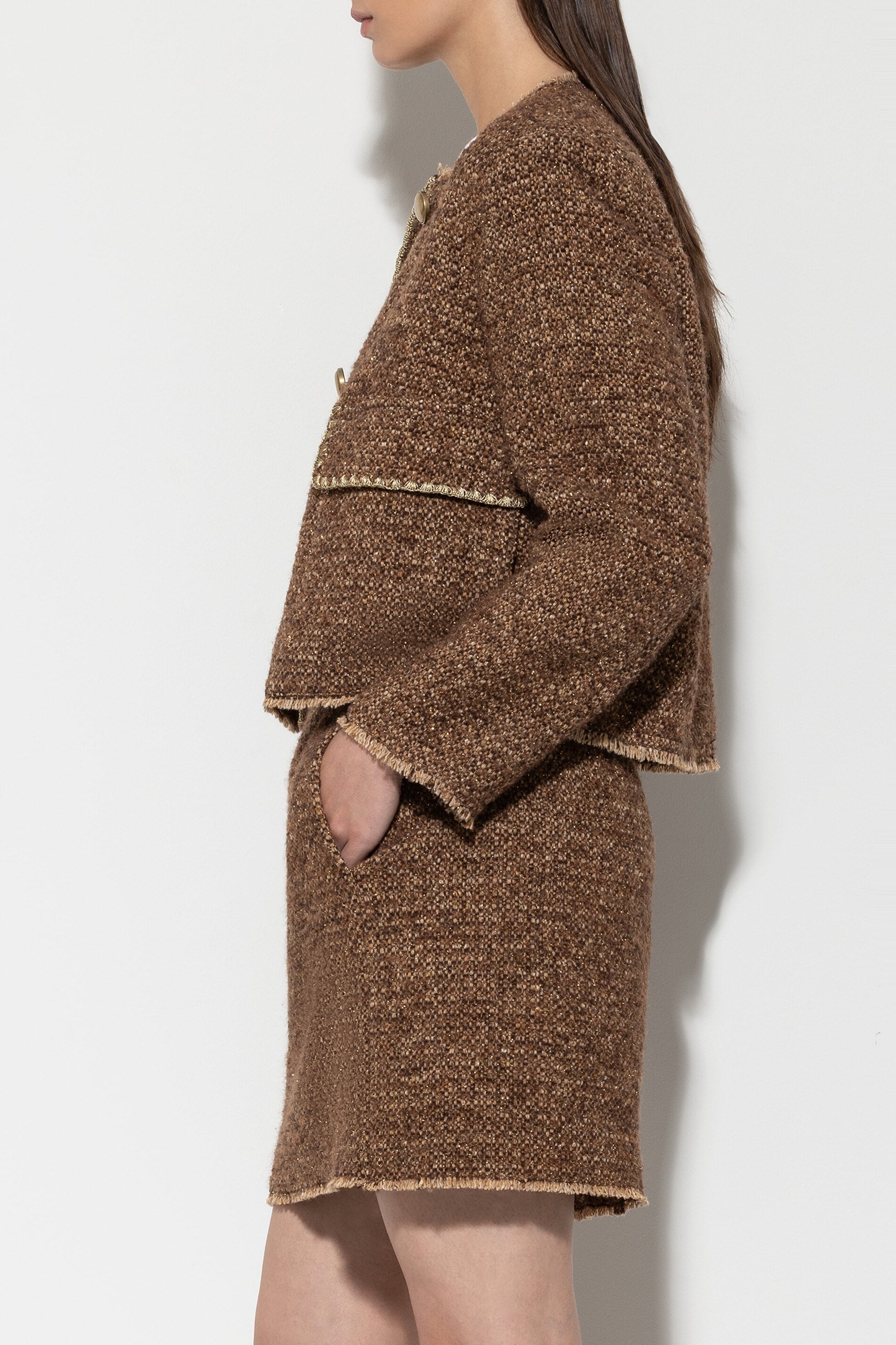 Tweedjacke mit Metallic-Effekt - hazelnut - Standard | Model Rück