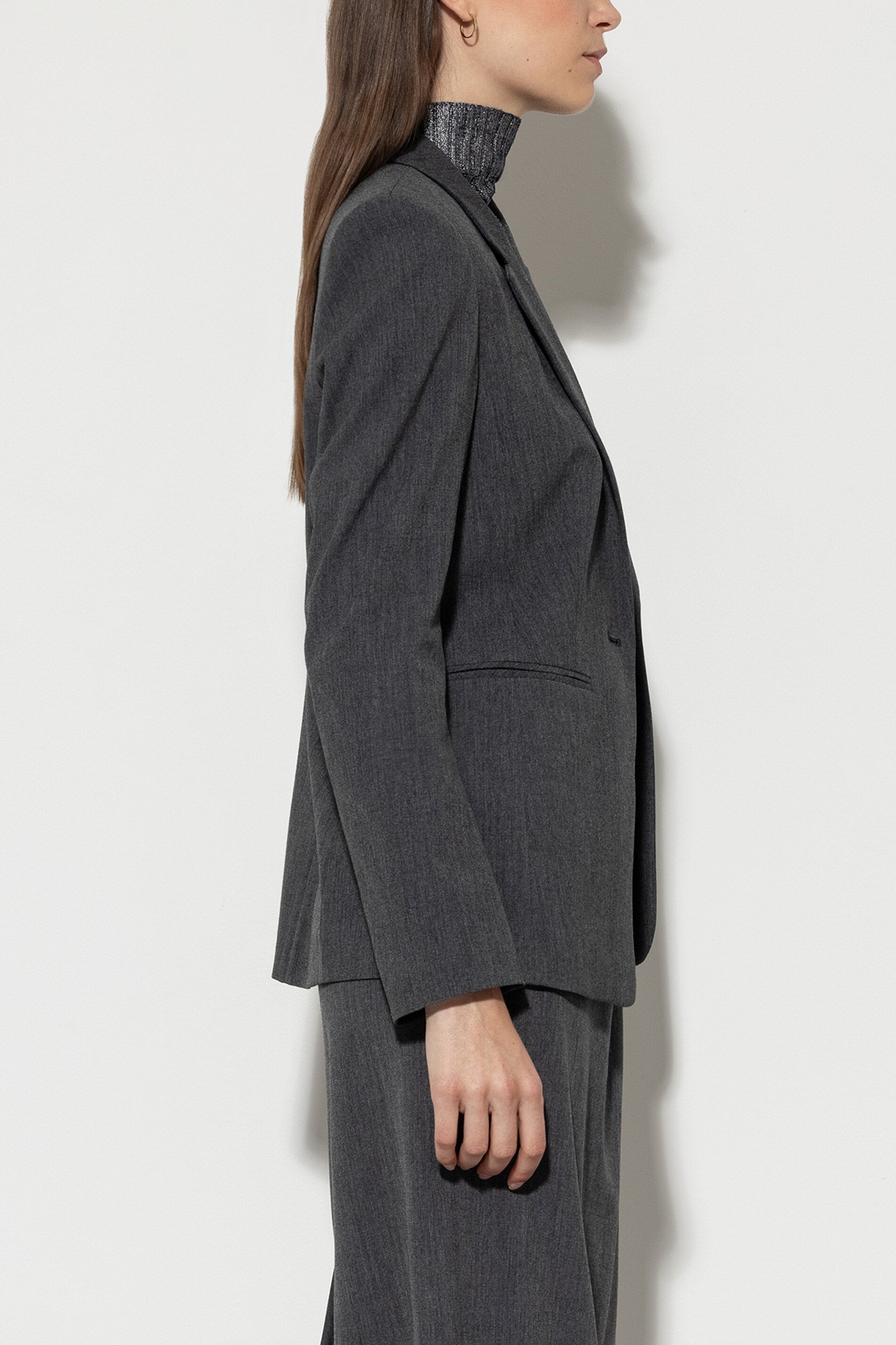 Blazer aus Kaschmir-Mix - dark grey melange - Standard | Model Rück