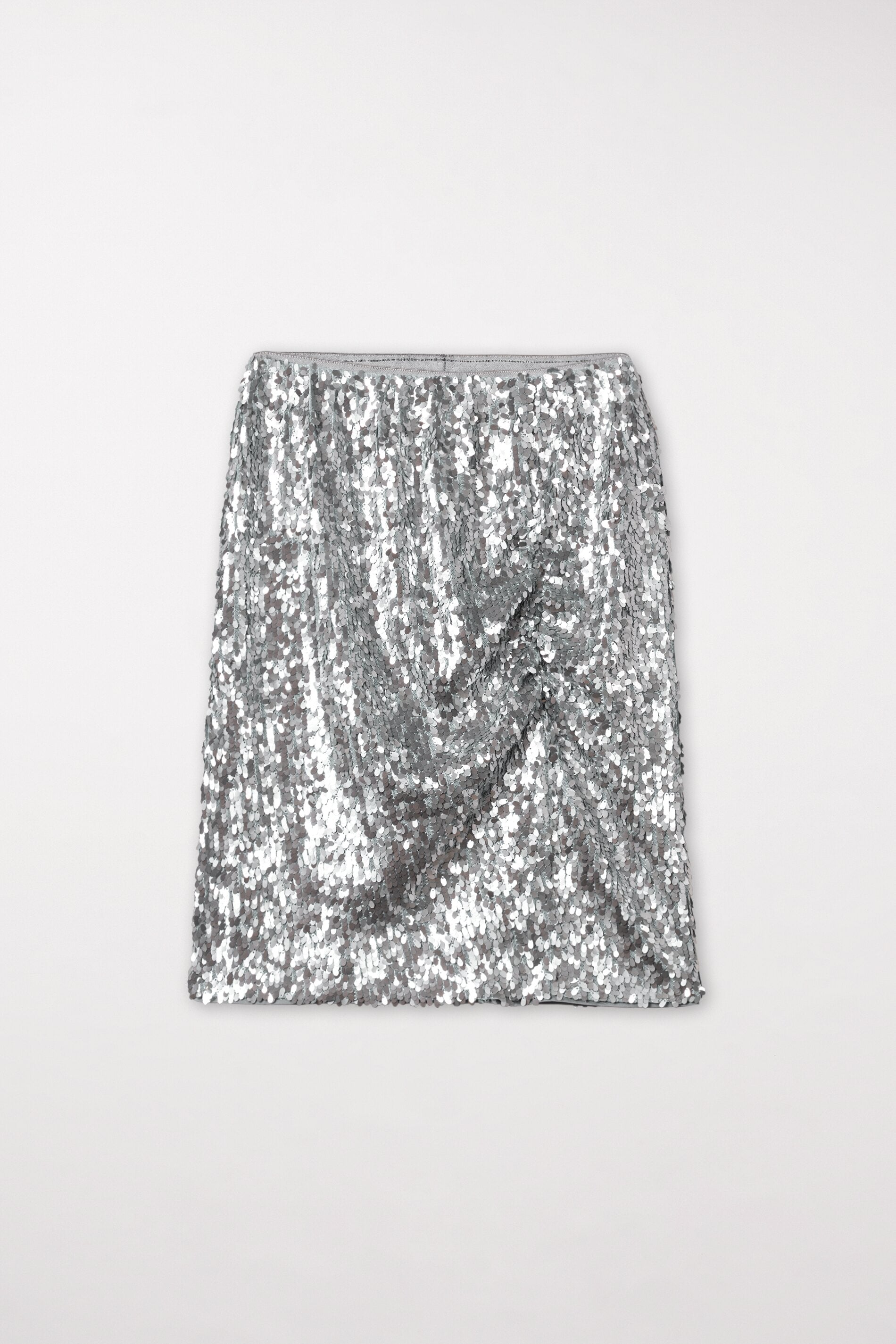 Pailletten-Minirock - the macro silver sequins - Standard | Model Front