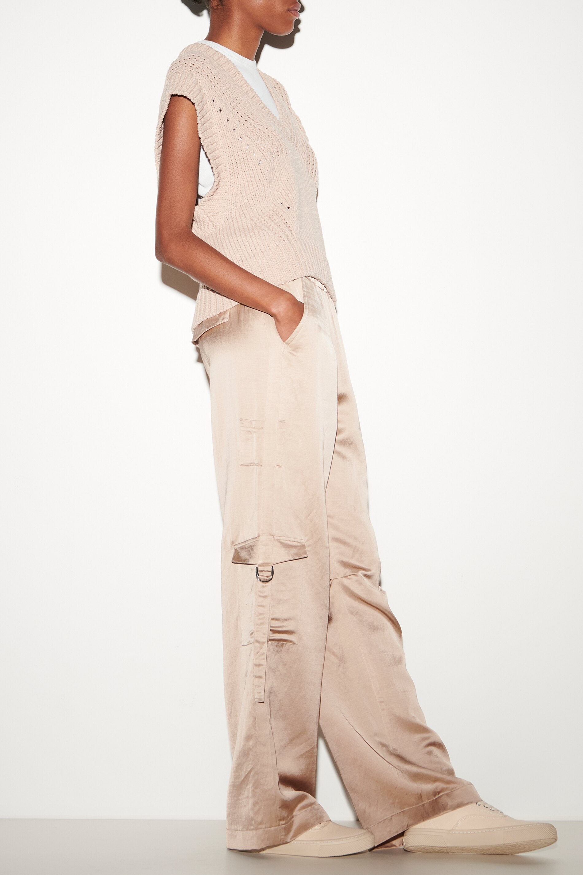 Wideleg-Pants aus Leinen-Mix - cashew - Standard | Model Rück