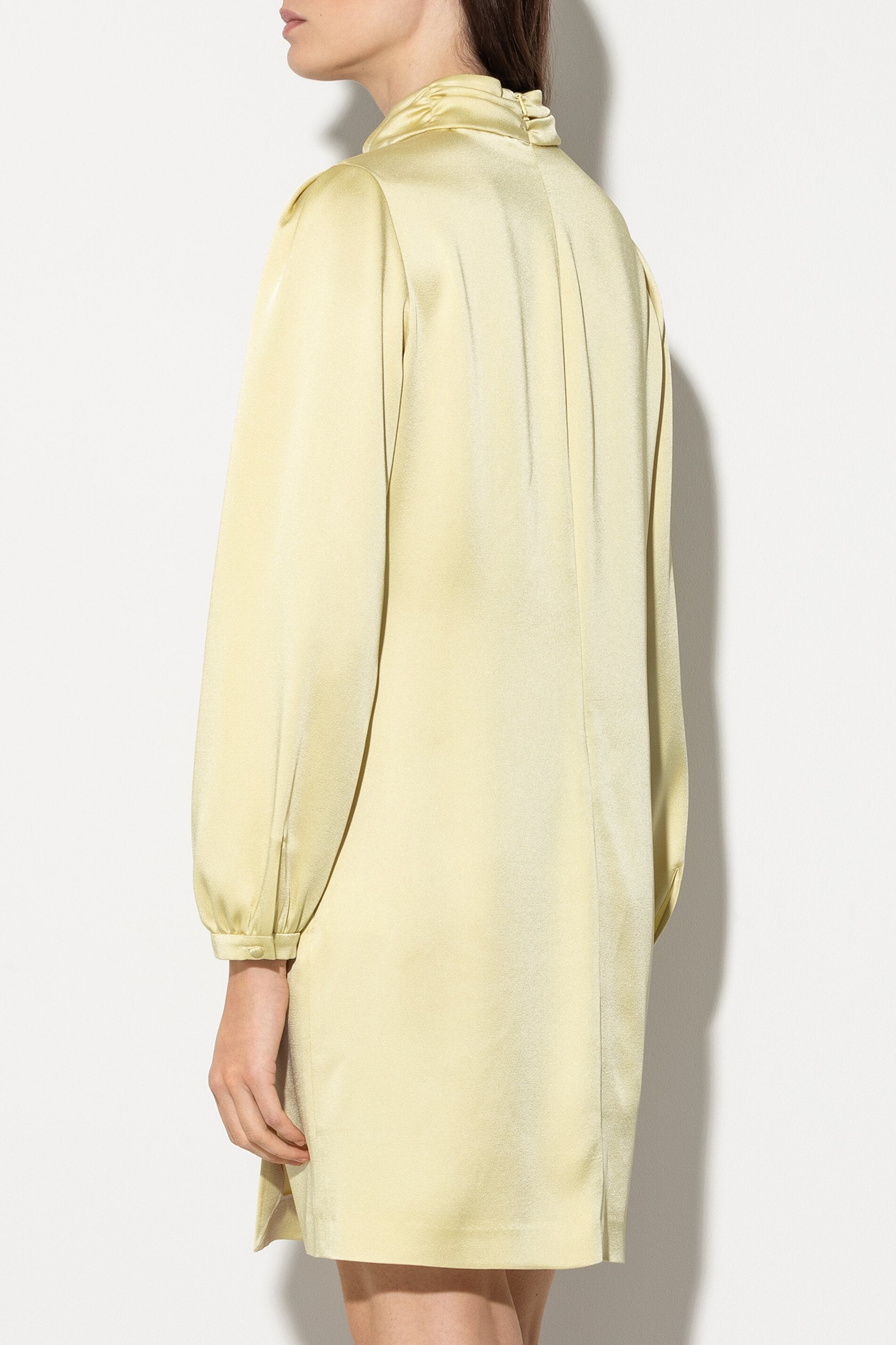 Satin-Minikleid - pale citron - lange Version | Model Detail